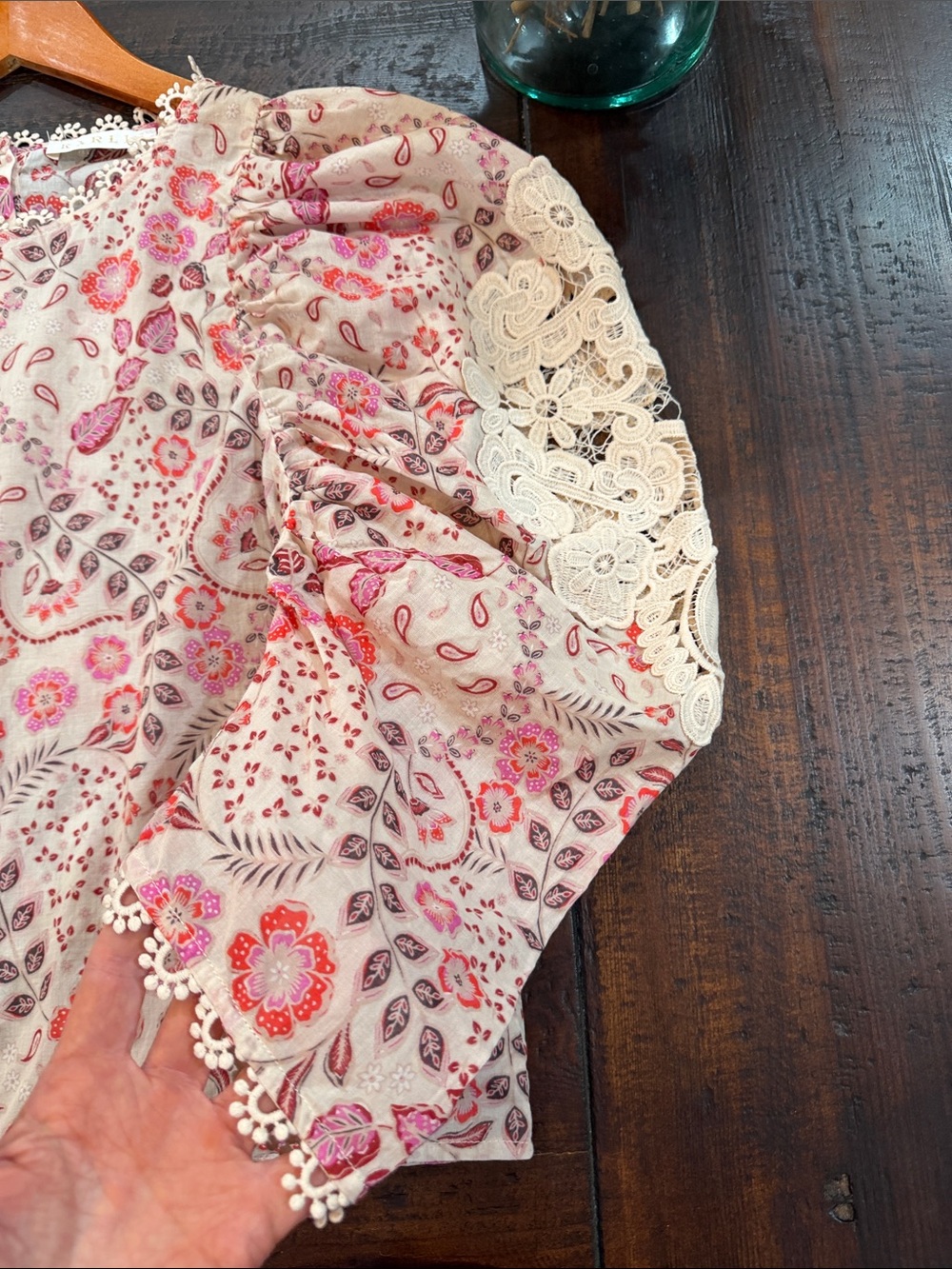 Karlie Boho Floral Paisley Lace Puff Sleeve Blouse M Pink - Picture 7 of 15